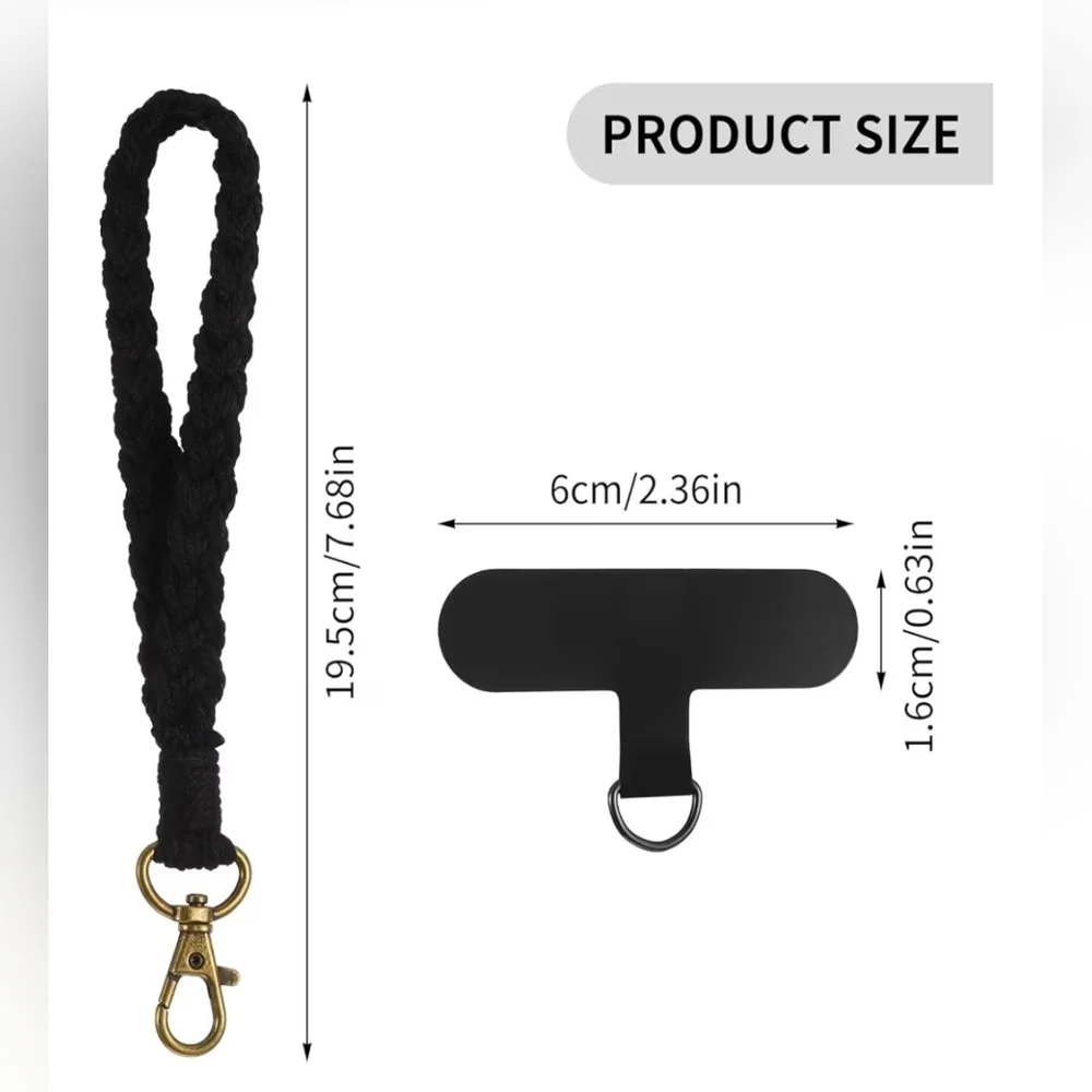 Boho Macrame Phone Wrist Strap/ Cell Phone Lanyard with Tether Tab In Black